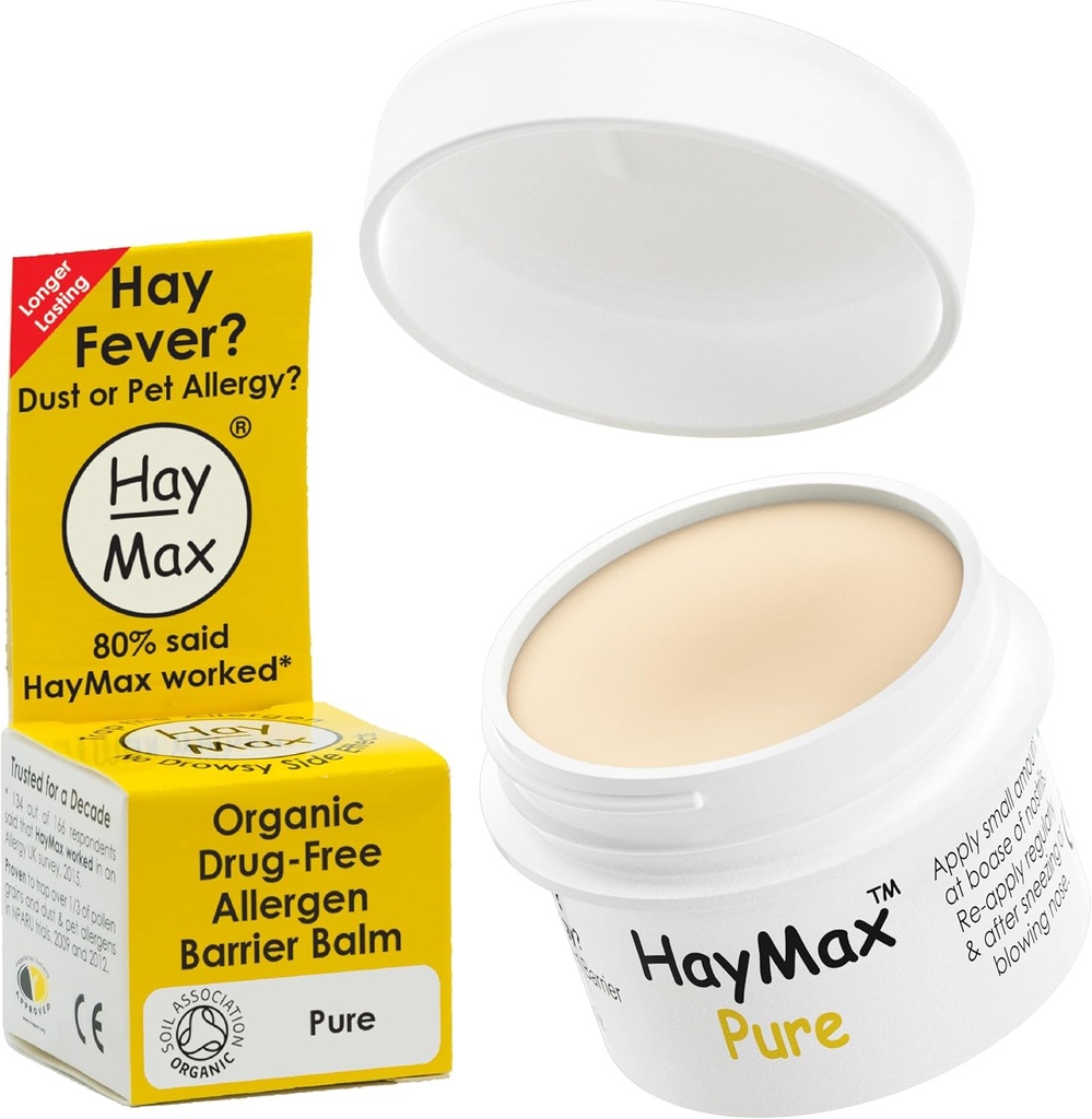 HayMax Allergen Barrier Balm - Pure 0.17 fl oz - Βιολογικό, Φυσικό & Μη-Νυφικό Πυρετός Hay & Αλλεργία Κάλυμμα ανακούφισης - Μπλόκα Pollen & Άλλα αλλεργιογόνα Σωματίδια - Μεγάλη για Ενήλικες, Παιδιά & Έγκυες Γυναίκες