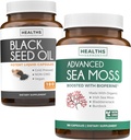Black Seed Oil & Irish Sea Moss (3-Month Supply) - Black Seed Oil (180 Capsules) Cold-Pressed Nigella Sativa & Irish Sea Moss (180 Capsules) Bioperine ve Bladderwrack