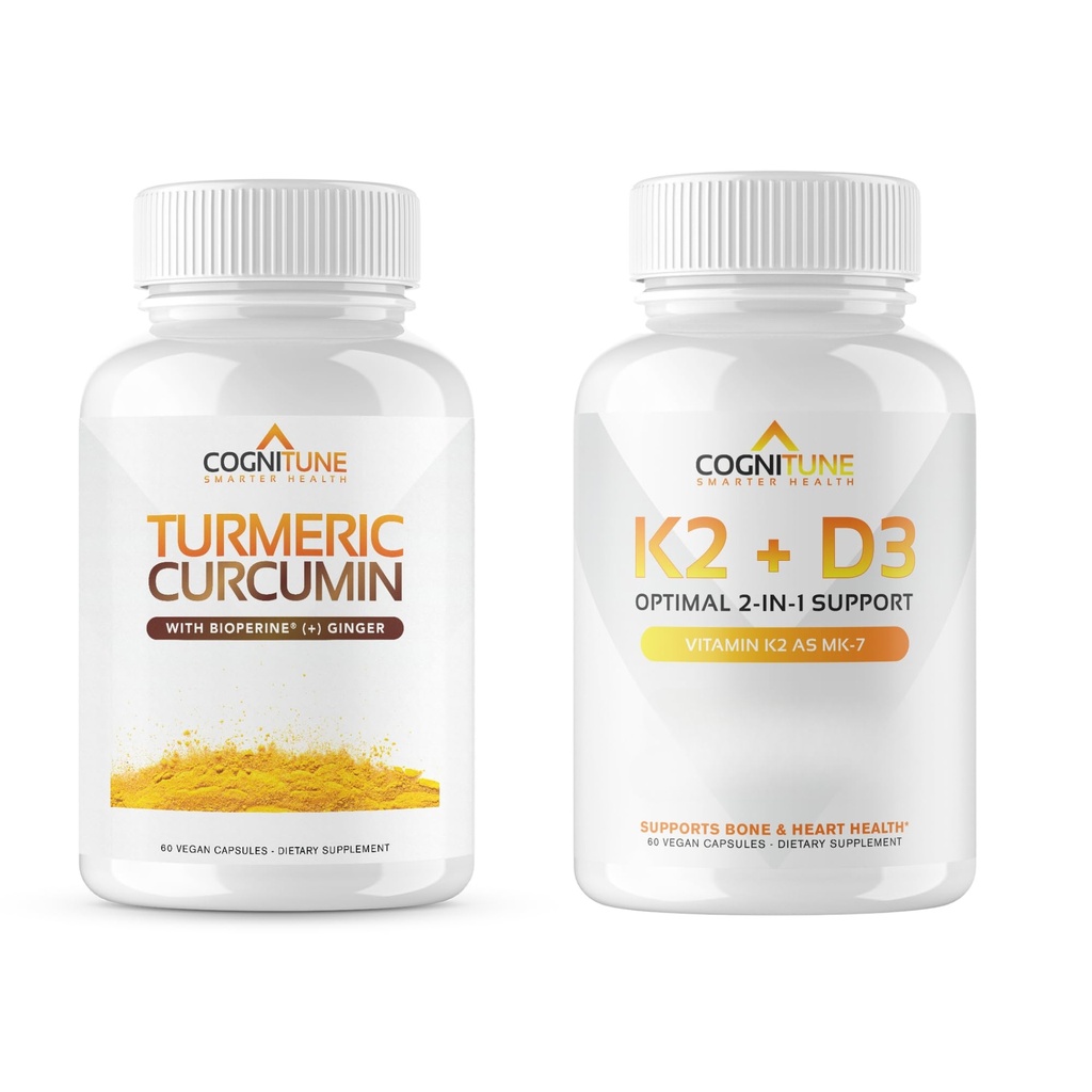 CogniTune Immune & Cardiovascular Support Sche - D3 5000IU + Vitamin K2 Turmeric Curcumin & Ginger