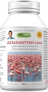 ANDREW LESSMAN Ασταξανθίνη 360 Softgels - 4000 mcg Φυσική Ασταξανθίνη, Ισχυρό Αντιοξειδωτικό Καροτενοειδές. Προστασία για τα μάτια, την καρδιά, το δέρμα και πολλά άλλα. Χωρίς Πρόσθετα. Εύκολο να καταπιείτε Softgels