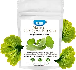 One Planet Nutrition Nano Ginkgo Biloba Powder 8 oz (227 Servings), Ginkgo biloba Extract, Nano για ενισχυμένη απορρόφηση, βελτιώνει τη γνωστική λειτουργία & κυκλοφορία, μη-GMO, Vegan, Χωρίς γλουτένη