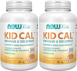 NOW Supplements, Kid Cal with Calcium Citrate, Magnesium and Vitamin D, Tart Orange, 100 Chewables, Packaging May Vary (Pack of 2)