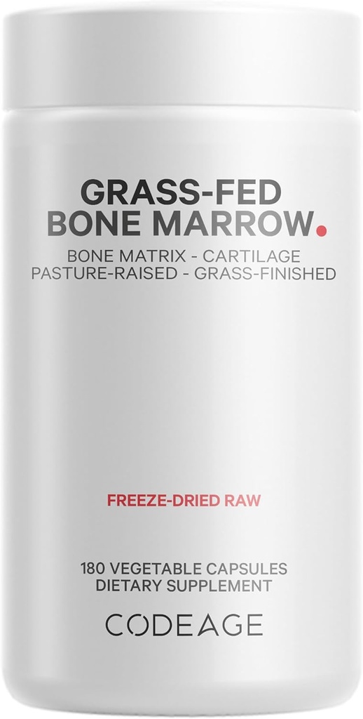 Kodage Grass-Fed Bone Marrow Supplement – Freeze-Dried, Non-Defated Beef Bone Matrix & Cartilage – 1500 mg per Service, 180 Capsules