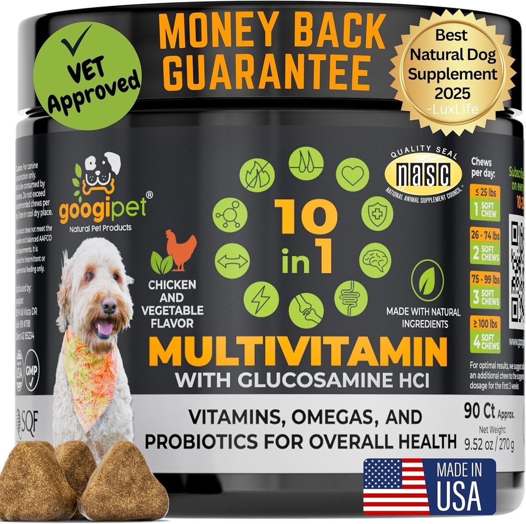 Googipet Premium 10 1 Köpek Vitaminleri Gut Health, Dog Vitamins ve Supplements w /Vitamin C & Glucosamine Ortak Destek için (Chicken & Sebze Flavor)