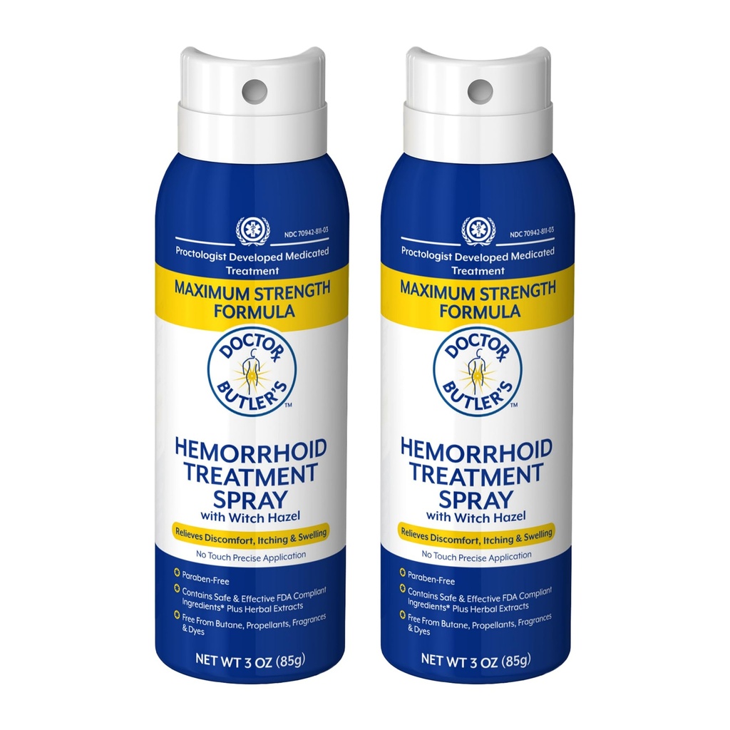Doctor Butler's Hemorrhoid Spray - Hemorrhoid Treatment and Medicated Cleansing Solution with Witch Hazel and Aloe Vera to Help withDiscomfort, Itch Relief and Swelling* (3oz, 2pk)