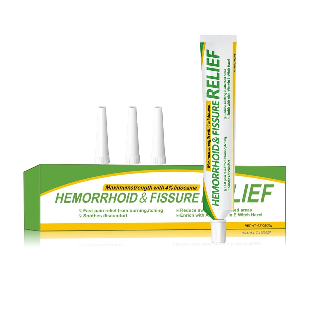 Hemorrhoid & Fissure Relief Ointment 20g– 4% Lidocaine Maximum Strength Hemorrhoid Cream, Fast Itching Burning Swelling Relief, Herbs Fast Acting Ingredients. 0.7 oz.