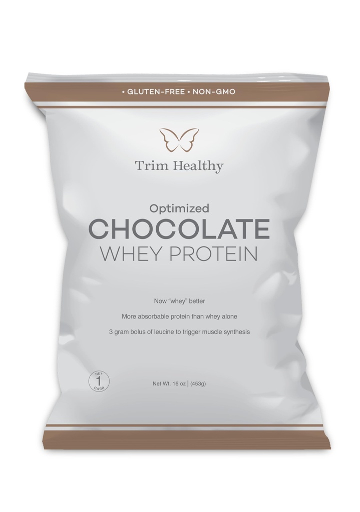 Trim Healthy Optimized Chocolate Whey Protein Powder, Gluten-Free, Non-GMO, 16 oz