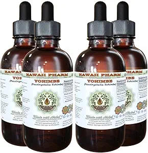 Hawaii Pharm Yohimbe Alkol Özgür Sıvı, Yohimbe Sıvı (Pausinystalia Yohimbe) Kuru Bark Glycerite Natural Herbal Supplement, USA 4x4 fl.oz