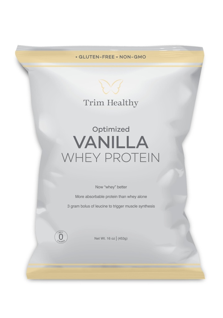 Trim Healthy Optimized Vanilla Whey Protein Powder, Gluten-Free, Non-GMO, 16oz