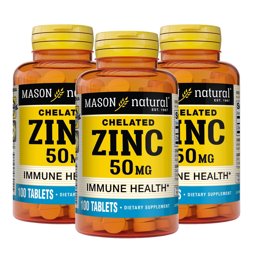 Mason Natural Zinc 50 mg, Supports Immune Function & Antioxidant Health, 100 Tablets, Pack of 3
