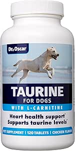 Taurine Supplement for Dogs Meets RDA of 500 mg per 25lbs Weight Unlike Most Alternatives, 120ct, Helps Maintain Dog Heart Health, Normal Function of The Cardiac Muscle & Normal Blood Flow