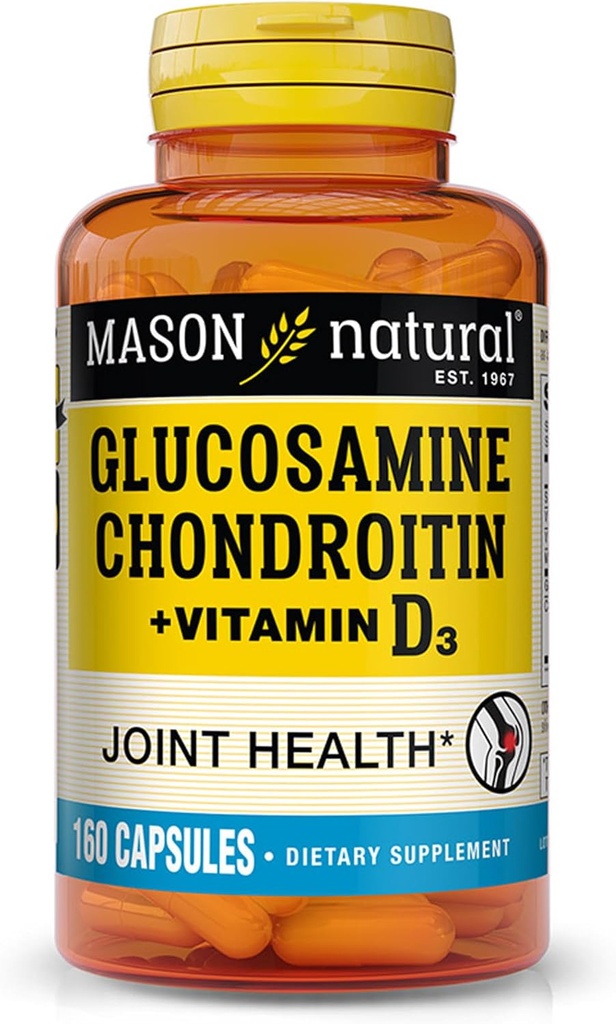 MASON NATURAL Glucosamin Chondroitin Plus Vitamin D3 - Ortak ve Bone Health, Geliştirilmiş Hareketlilik ve Flexability, 160 Capsules