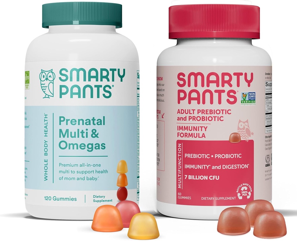 SmartyPants Prenatal Multivitamins and Probiyotik Immunity Sche: Omega 3 Fish Oil (EPA/DHA), Biotin, Metilfolate, D3, C, Digestive & Immune Support Supplement (30 Day Supply)