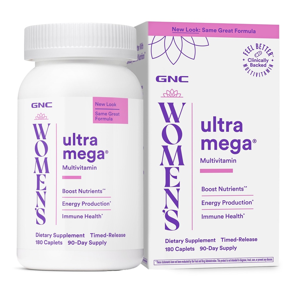 GNC Women's Multivitamin Ultra Mega, Daily Vitamin Supplement, Supports Immune, Brain, Hair, Skin & Nails, 180 Caplets