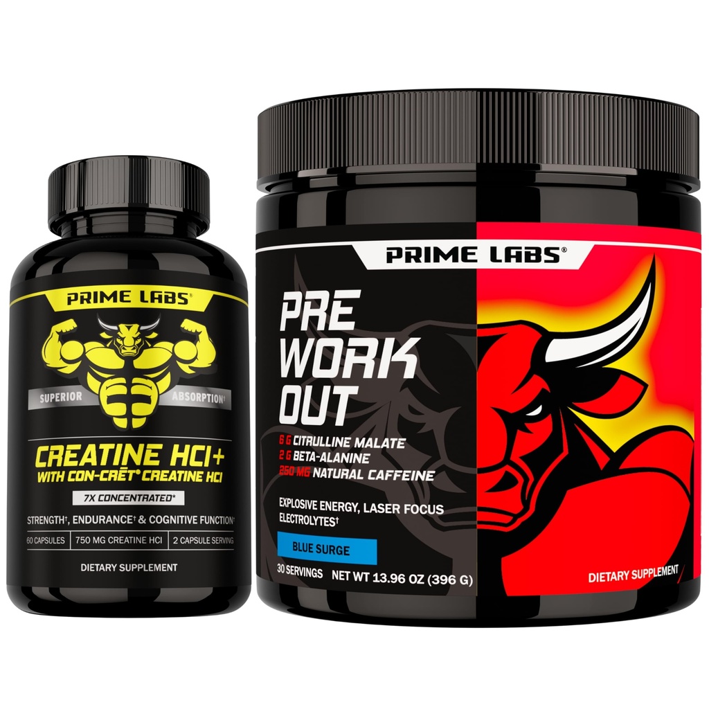 Prime Labs Creatine HCl Capsules + Pre Workout Powder Supplement