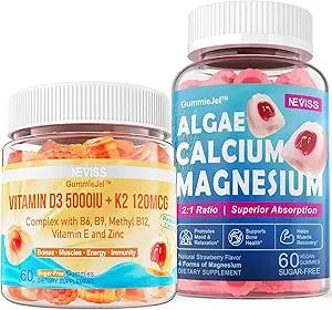 NEVISS Βιταμίνη D3 5000IU + K2 (MK-7) 120mcg + Συμπλήρωμα ασβεστίου 600mg, Ασβέστιο Άλγης Μαγνήσιο 2:1