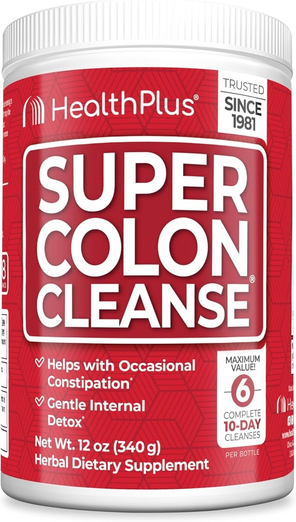 Health Plus Super Colon Cleanse, 12 oz Powder, 68 Servings - Φυσικό Detox, Digestive Constipation Relief, Gentle Gut Cleanse με Psyllium Husk & Senna Leaf