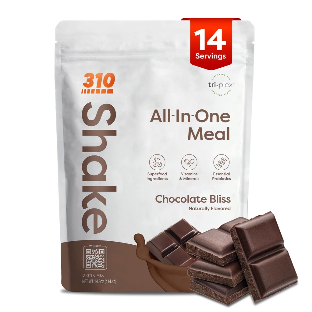 310 Nutrition All-In-One Replacement Meal Shake Powder - Φυτική βάση πρωτεΐνη Smoothie Blend w/High Fiber, Probiotics & Adaptogens - Χαμηλό Καρβίδιο, Vegan, Keto & Παλαιό Φιλικό - Σοκολάτα Bliss - 14 Srv
