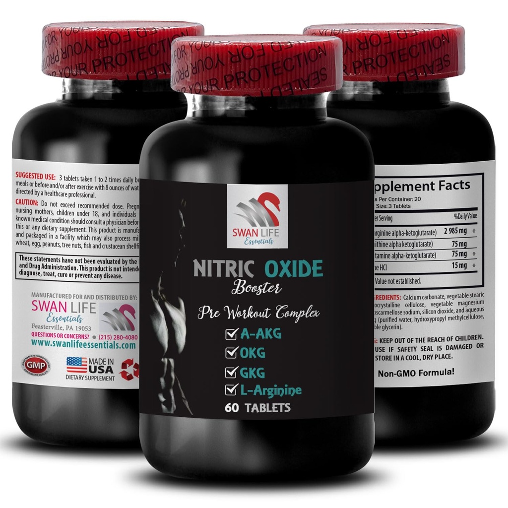 GKG - Nitric Oxide Booster - Nitric Oxide Booster Supplement, Muscle Recovery, Fitness Blend, Strength Enhancer, Power Mix, Energy Blend, Stamina Increase, Workout Formula 1 Bottle 60 Tablets