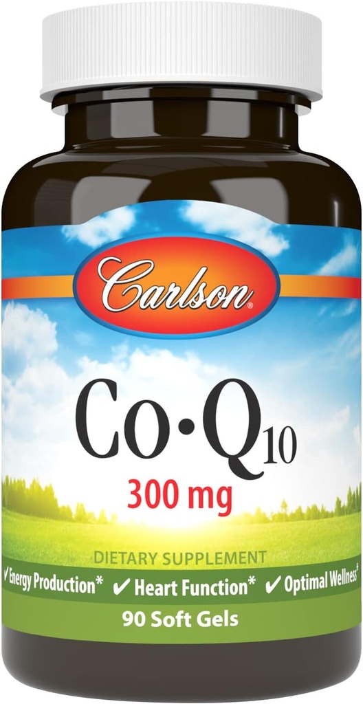 Carlson - Co-Q10, Co-Enzyme Q10, 300 mg, Enerji Üretimi ve Kalp Fonksiyonu, 60 Softgels