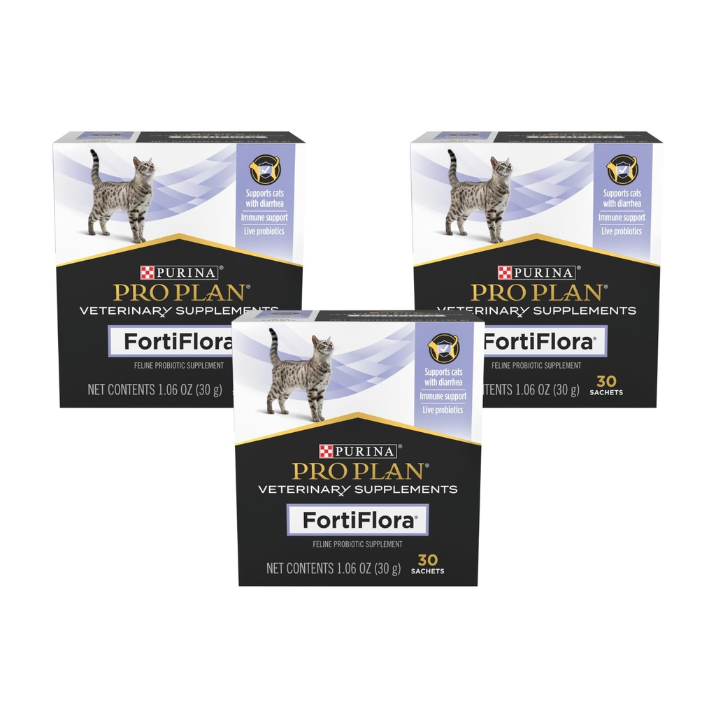 Purina Pro Plan Veterinary Supplements FortiFlora Cat Probiotic Supplement for Cats with Diarrhea 30 ct. Box (Pack of 3)