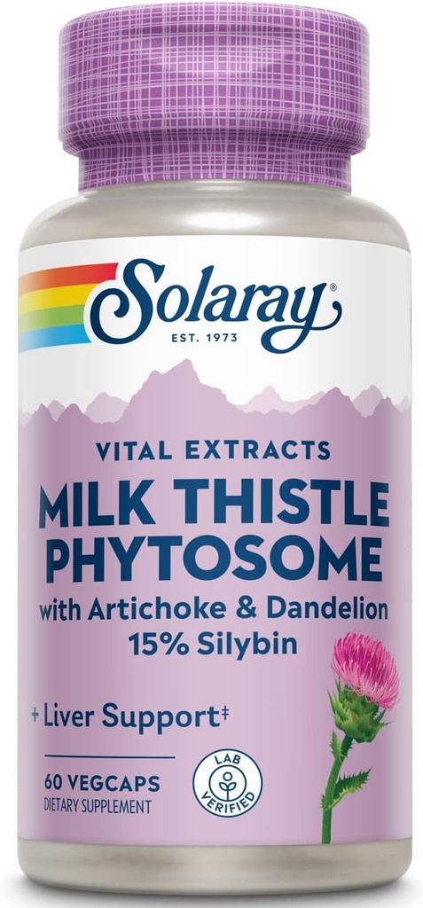 SOLARAY Milk Butle Phytosome with Artichoke, Dandelion, and Ginger - Süt Butle Extract Supplying% 15 Silybin - Liver Supplement - 60-Day Garanti, Lab Doğrulandı - 60 Hizmet, 60 VegCaps