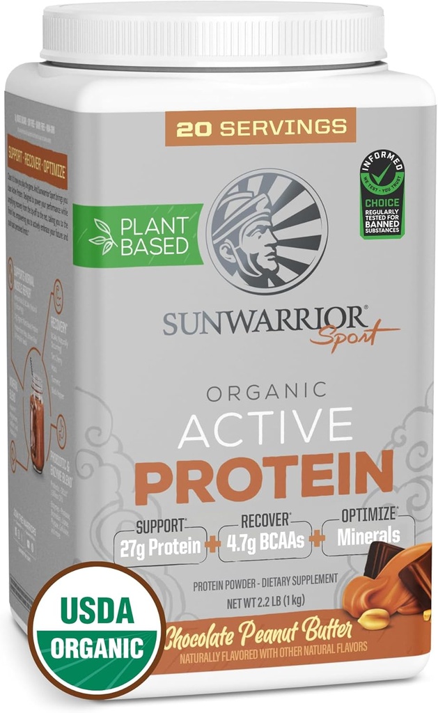 Sunwarrior Organik Bitki Protein Toz | Vegan Organik Protein Toz BCAAs Plus Recovery Minerals & Botanicals | Non-GMO Soy Süt & Gluten Ücretsiz (Chocolate Peanut Butter, 20 Hizmet)