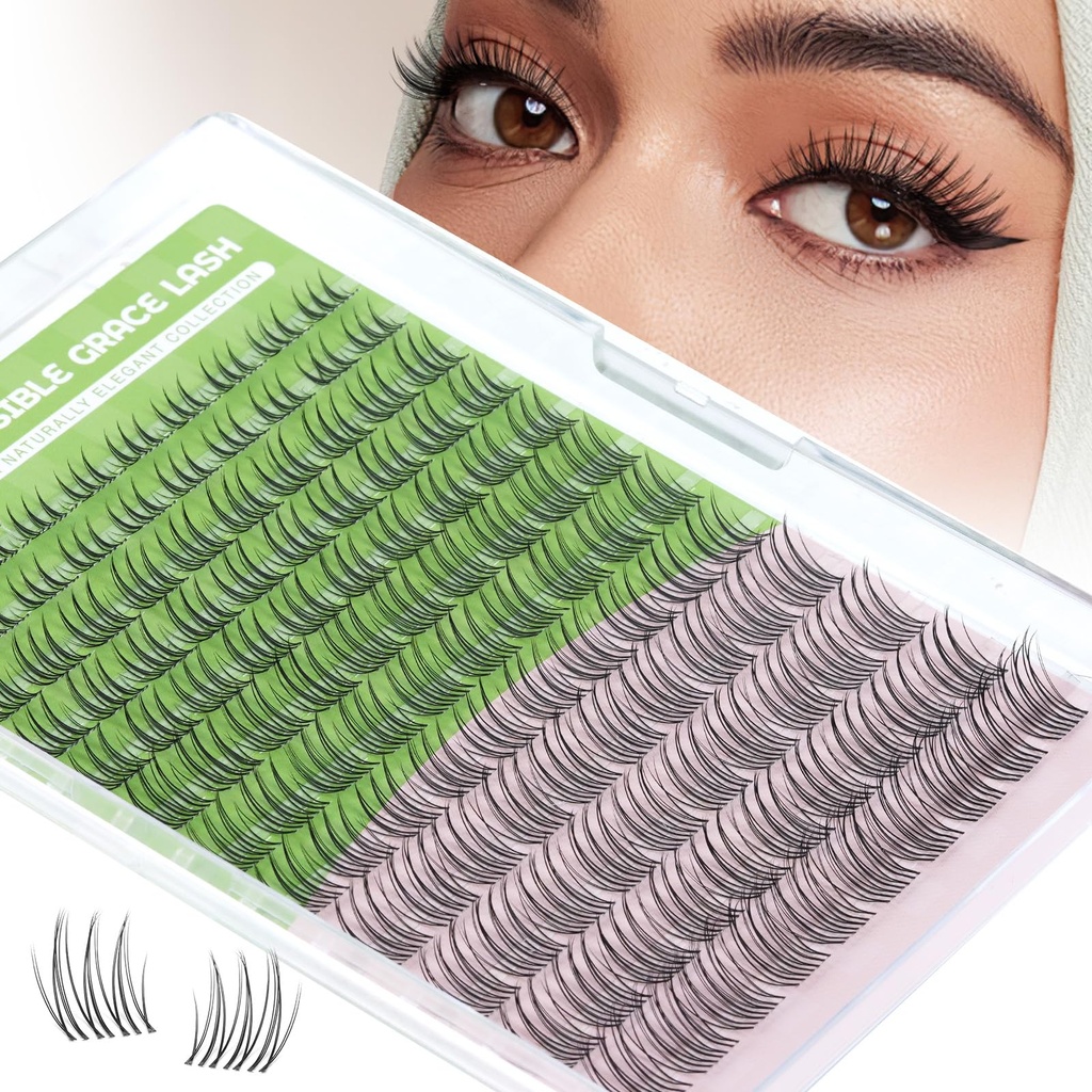 KEYYOU Aurora Lash Clusters,120Pcs C Curl False Eyelashes Waterproof Invisible Band, Mascara Effect Natural Looking at Home Extensions for Beginners