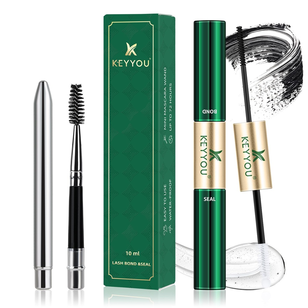 KEYYOU Lash Bond and Seal Cluster Lash Glue for Lash Clusters Strong Gentle Comfortable Bond and Seal Waterproof Mascara Wand Individual Lash Glue 5ml+5ml（Black
