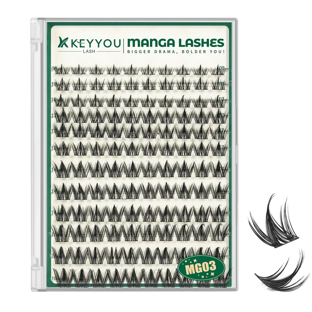 KEYYOU Lash Manga Lash Clusters 8-18mm Fairy Eyelash Clusters Natural DIY Lash Extension Wispy with Soft Thin Band(MG03)