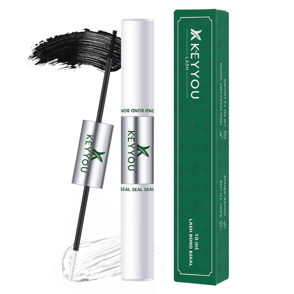 Lash Bond and Seal Waterproof KEYYOU 10ML Bond and Seal for DIY Lash Extension Individual Cluster Lash Glue Strong Gentle Long-Lasting Latex-Free Without Clumpy Suitable for Sensitive Eyes (Black)
