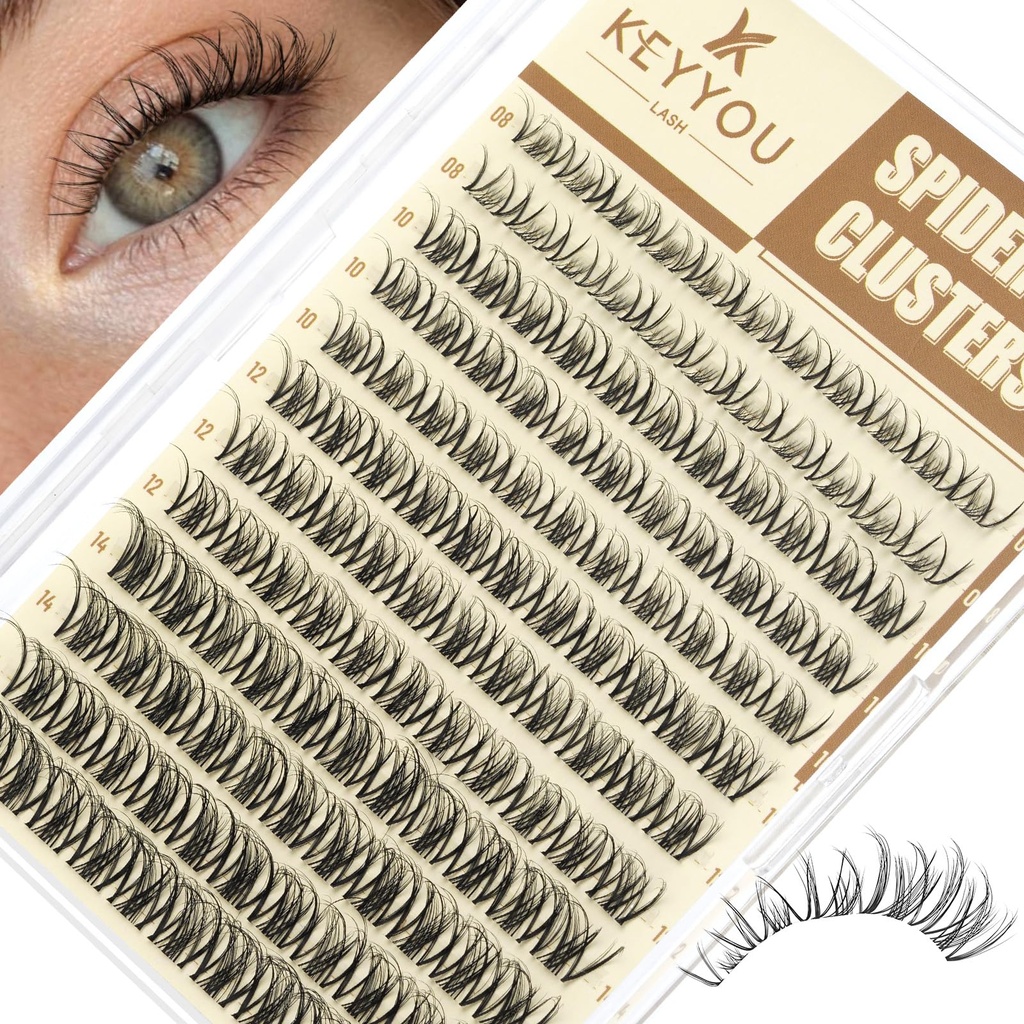 KEYYOU Spider Lash Clusters Breeze Eyelash Clusters DD Curl | Natural 8-16mm Clusters Eyelash Extension Invisible Band Lashes for Daily Makeup
