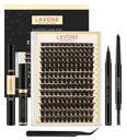 LAVONE Lash Clusters Kit, 168pcs D Curl DIY Individua Lashes, Waterproof Cluster Eyelash Extensions with Bond & Seal, Eyelashes Remover, Tweezers, Eyeliner and Eyebrow Pencil (WW088, 8-18mm)