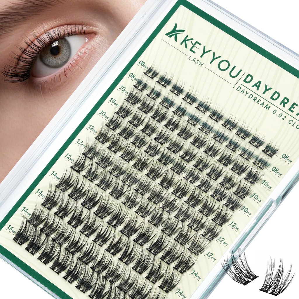 KEYYOU Natural Wispy Lash Clusters 0.02mm 120 Pcs Individual Lash Daydream Series Ultra Soft Lightweight Eyelash Clusters Extensions Waterproof Soft Band DIY Beauty (0.02-CLOUD-B)