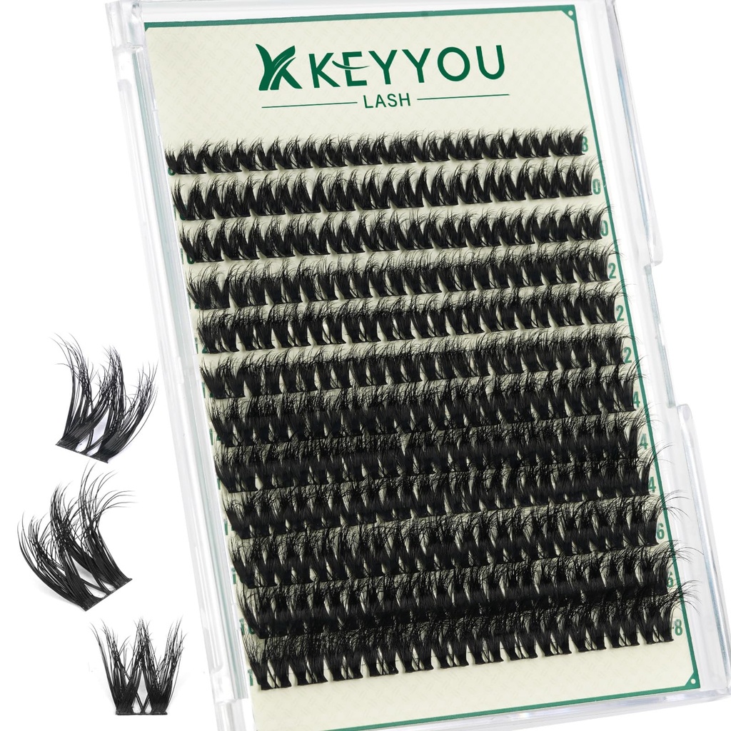 KEYYOU LASH Flaunt Lash Cluster DIY 3D Eyelash Extensions 144pcs D Curl 8-18MIX Lashes Extension Eyelash Clusters Long Classic Individual Lashes Fluffy and Soft Wispy Volume Lashes (F01,3D)