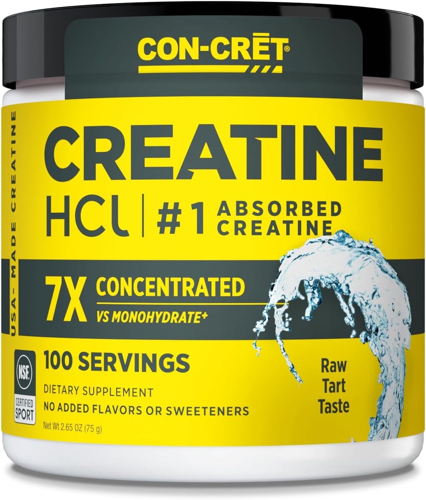 CON-CRET Tinatine HCl Toz | Kas, Bilişsel, Hücresel Enerji Desteği | Bloating or Cramps | USA Made & NSF Sertifikalı | Unflavored (100 Hizmet)