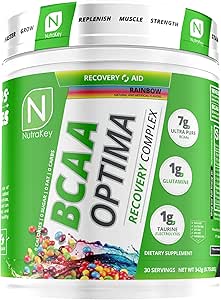 NutraKey BCAA Optima μετά το συγκρότημα αποκατάστασης προπόνησης, χωρίς ζάχαρη, χωρίς υδατάνθρακες, βοήθεια αποκατάστασης, ουράνιο τόξο