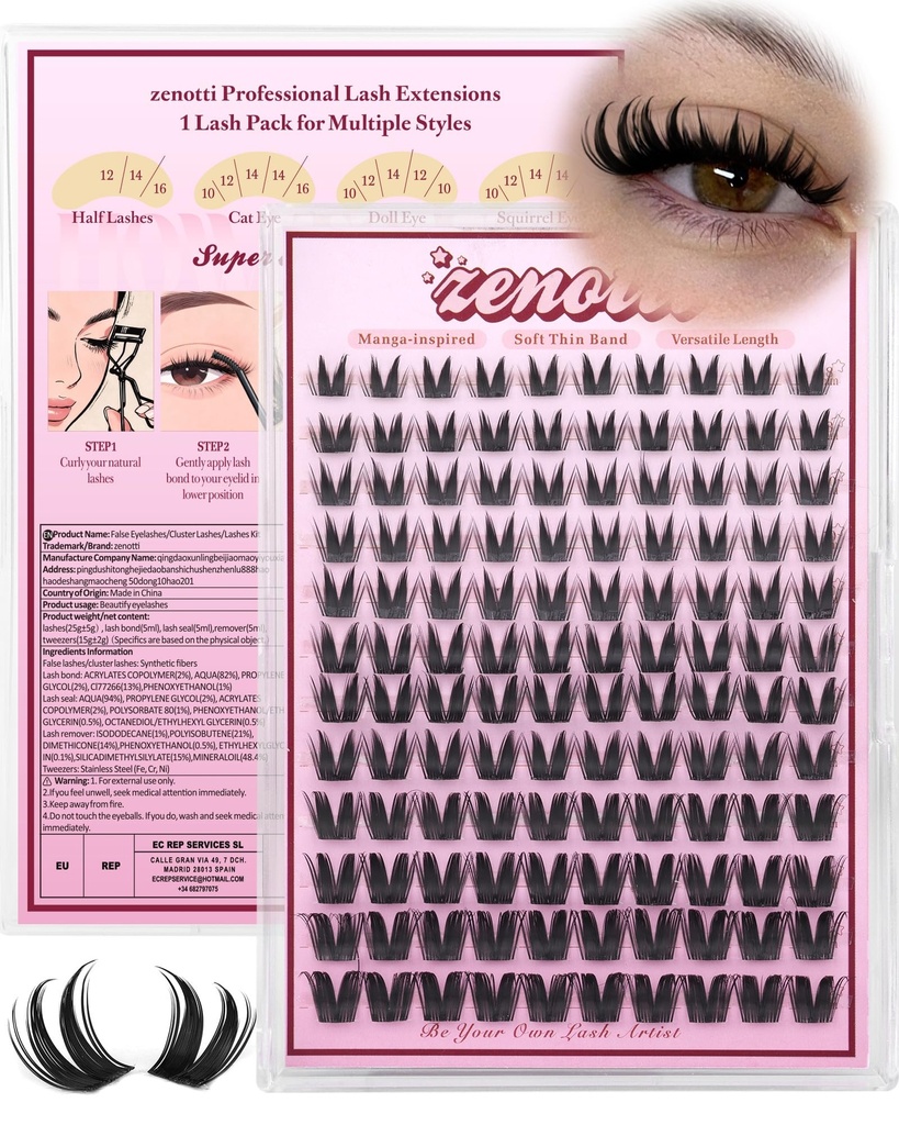 Bunny Lash Clusters Manga Eyelash Clusters Wispy Cluster Eyelash Extensions Anime Fairy Individual Lashes Cluster with Spikes Wet Look Lash Extensions 8-16mm by zenotti