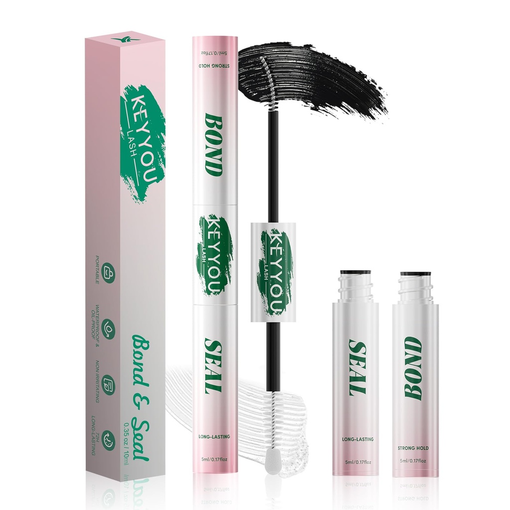 KEYYOU Lash Cluster Glue,New Lash Bond and Seal Waterproof for Eyelash Clusters,72Hours 2-in-1 Super Hold Long-Lasting Non-Irritating for DIY at Home(Black Bond,10ML)