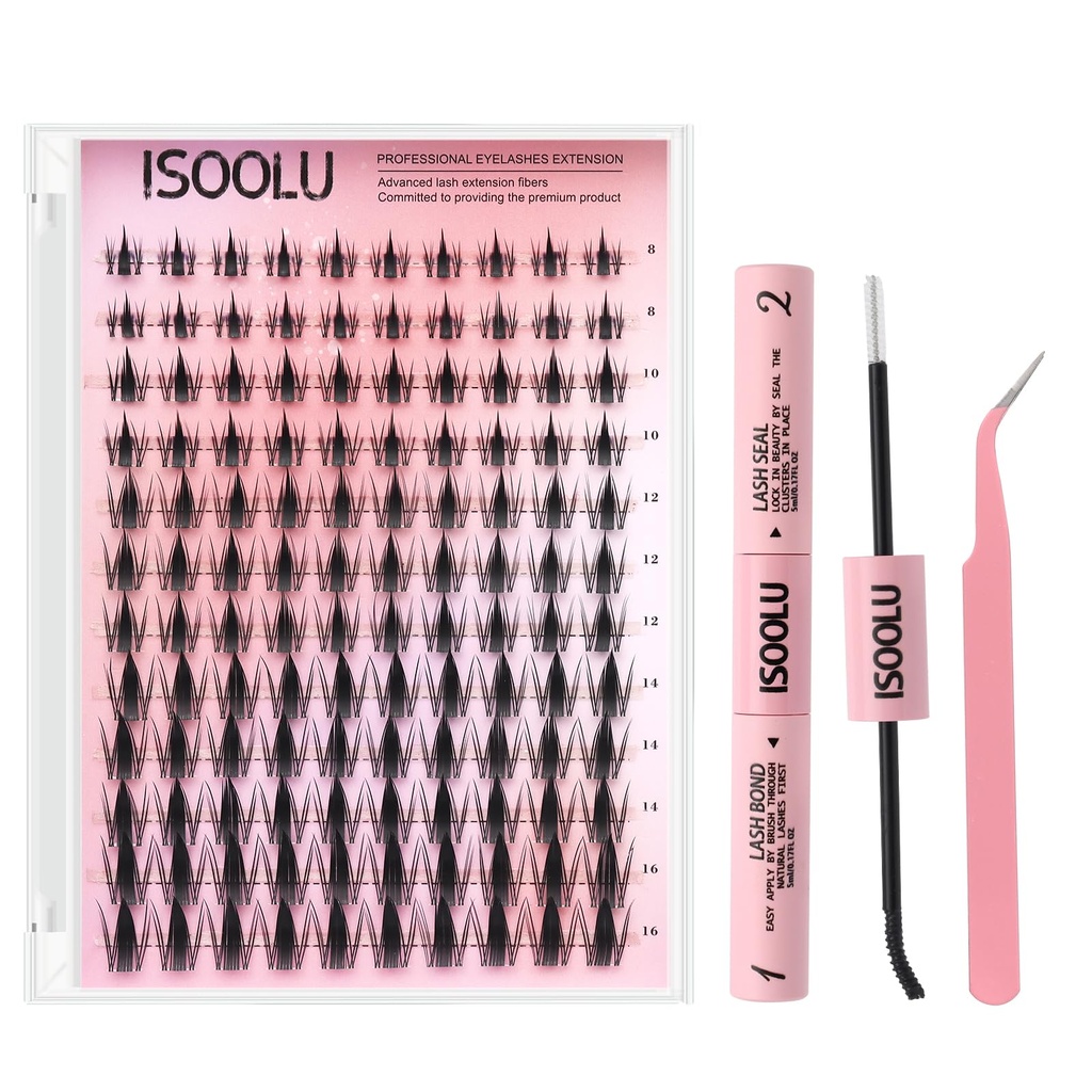 ISOOLU Lash Clusters Manga Individual Lashes Wispy Eyelash Clusters WideSpan Eyelash Extension Kit with Lash Bond and Seal Wet-Look Spiky Cluster Lashes (Aesthetic‌ Kit)