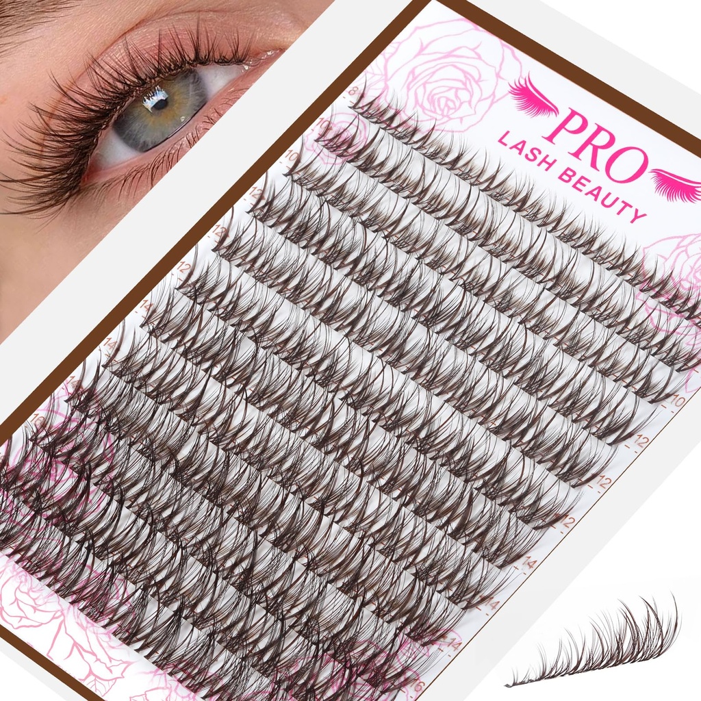 PRO LASHBEAUTY Brown Lash Clusters Spider Lash Extensions Wispy Eyelash Clusters Natural Lashes Clusters for Everyday Wear Beginner Friendly Dark Brown Cluster Eyelash Extensions(Breeze,8-16mix)