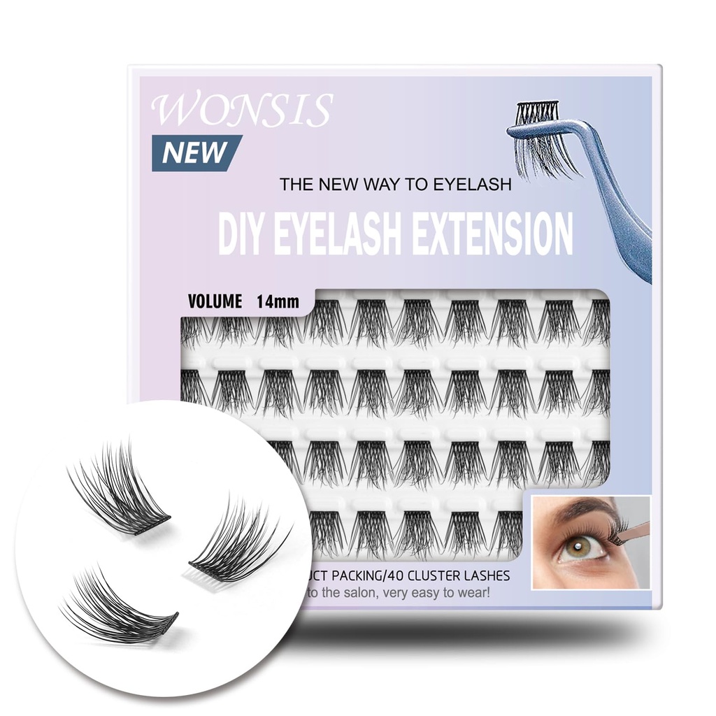 Lash Clusters, DIY Eyelash Extension, Reusable Volume Individual Lashes, Wispy Artificial Natural Look for Cluster Lashes, C Curl Lashes Pack (Volume-14mm)