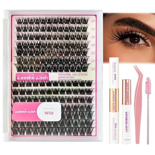 Lash Clusters Kit Fairy Eyelash Extension D Curl 192Pcs Eyelash Extension Wispy Natural Invisible Band Lash with Waterproof DIY Lash Extension at Home(Wild-D-10-16MIX)