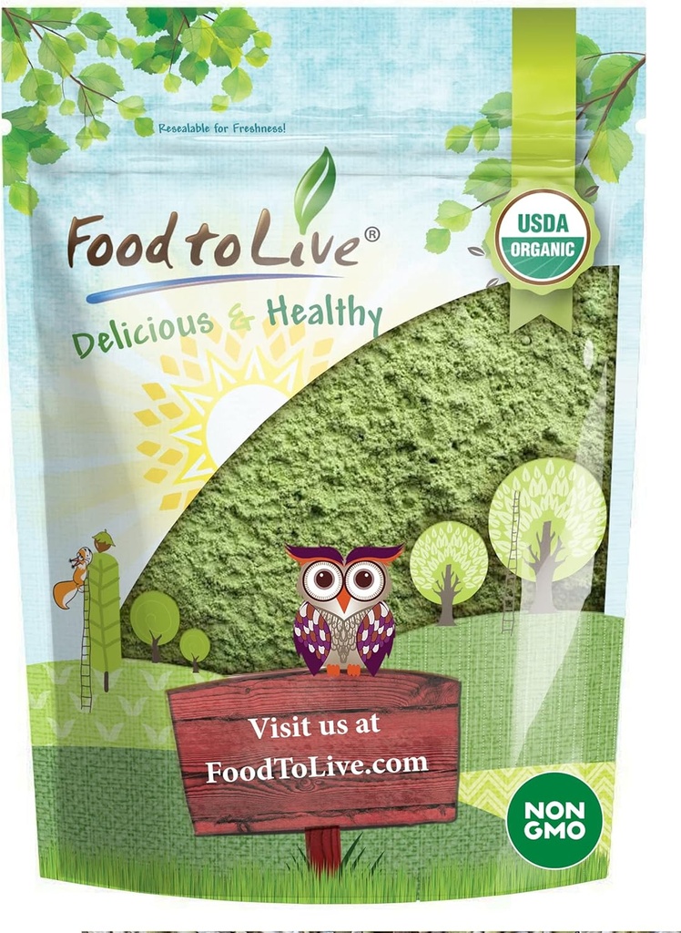 Yiyecek to Live Organic Wheatgrass Toz, 2 Pounds - Non-GMO, Whole-Leaf, Raw, Non-Irradiated, Pure, Vegan Superfood, Bulk, Great for Juice, Rich in Fiber, Chlorophyll, Fatty Acids and Minerals