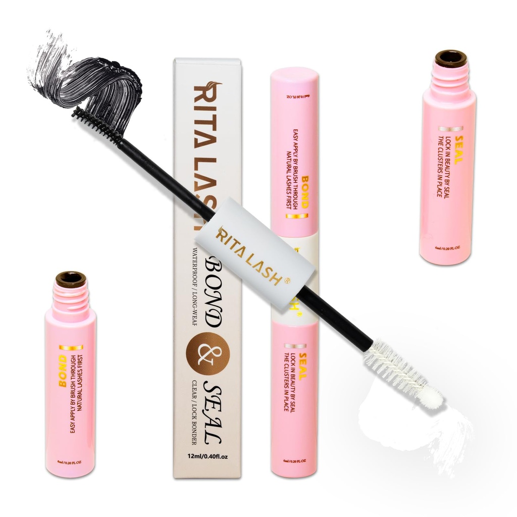 Lash Cluster Glue,Lash Bond and Seal Waterproof Lash Glue for Eyelash Clusters,Eyelash Adhesive Long Lasting 1 Weeks Eyelash Glue for Lash Clusters 2-in-1 Home Use, Strong Hold(6ML+6ML)