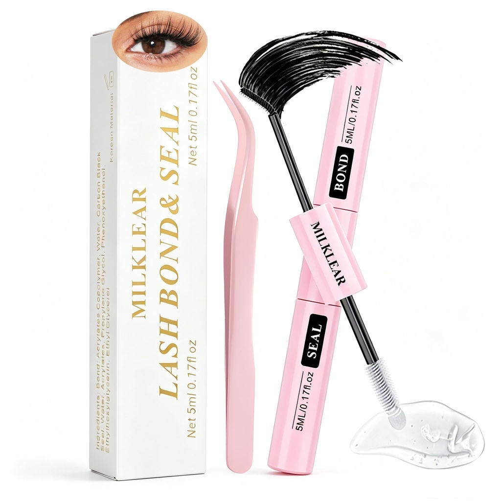 Lash Bond and Seal with Tweezer, 2in1 Cluster Lash Glue for DIY Lash Extensions, Long-Lasting Waterproof Lash Adhesive, Strong Hold, Quick Dry, Gentle for Sensitive Eyes
