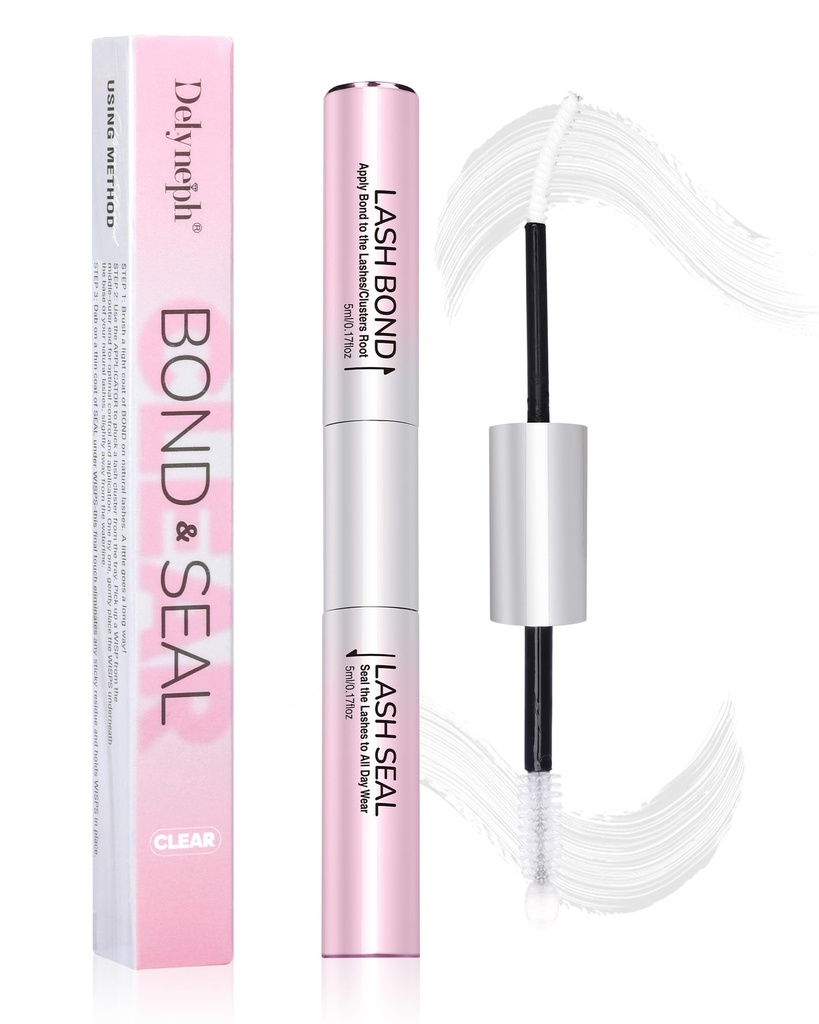 White Eyelash Glue, Waterproof Lash Bond and Seal, Lash Cluster Glue, Bond and Seal Lash Glue for Eyelash Clusters, Long-Lasting 72H Lash Adhesive, 2-in-1 DIY Home Use, Latex-Free（5ml+5ml）
