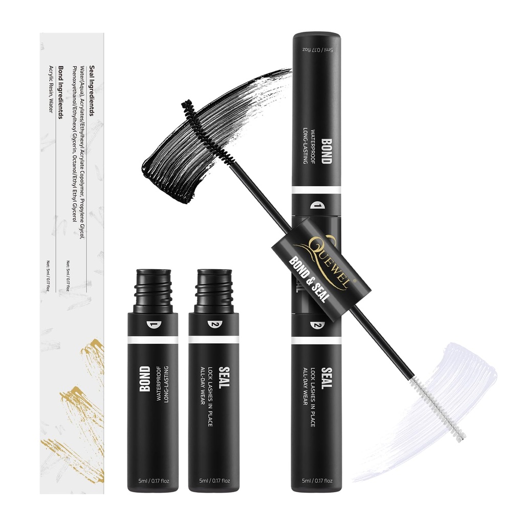 QUEWEL Lash Clusters Bond and Seal, Black Cluster Lashes Glue for DIY Eyelash Extensions, Strong Hold&Waterproof Eyelash Clusters Glue, Gentle Lashes Glue