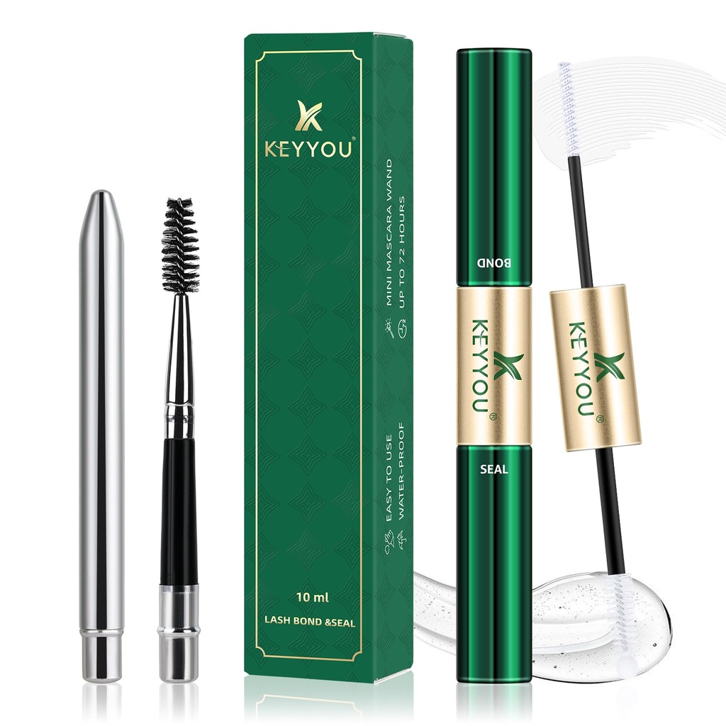 KEYYOU Lash Bond and Seal Cluster Lash Glue for Lash Clusters Strong Gentle Comfortable Bond and Seal Waterproof Mascara Wand Individual Lash Glue 5ml+5ml（Clear