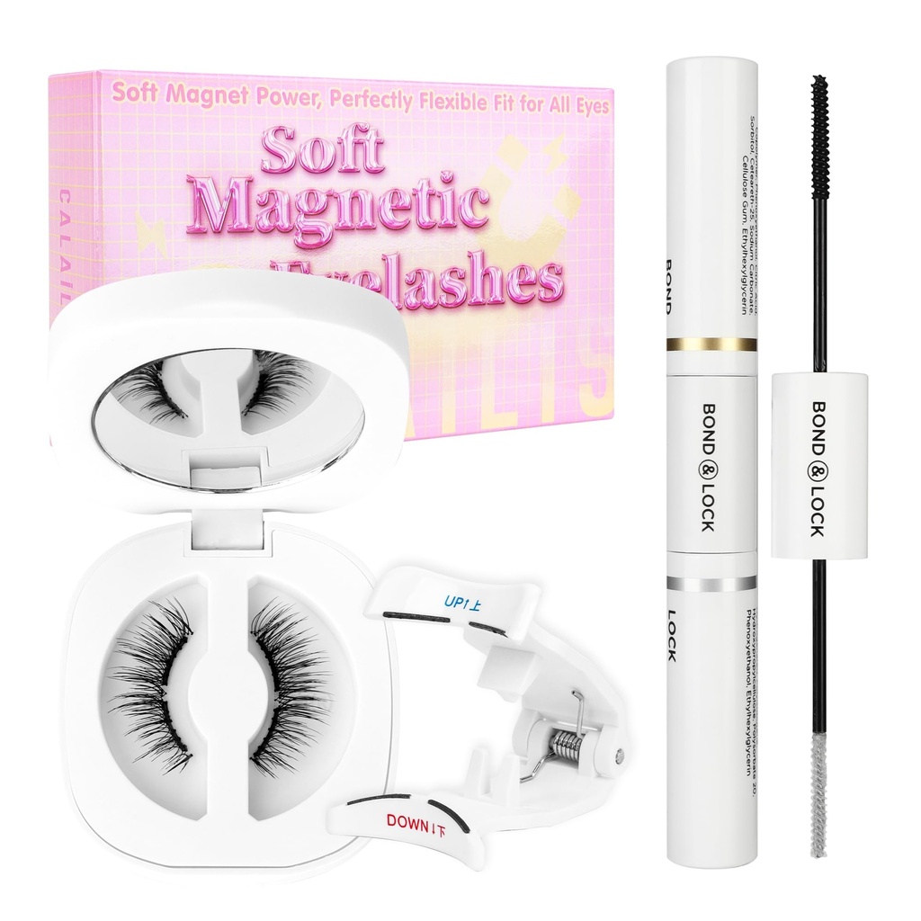 CALAILIS Soft Magnetic Eyelashes with Applicator Natural Look, Lash Bond and Seal Waterproof & Non-irritating
